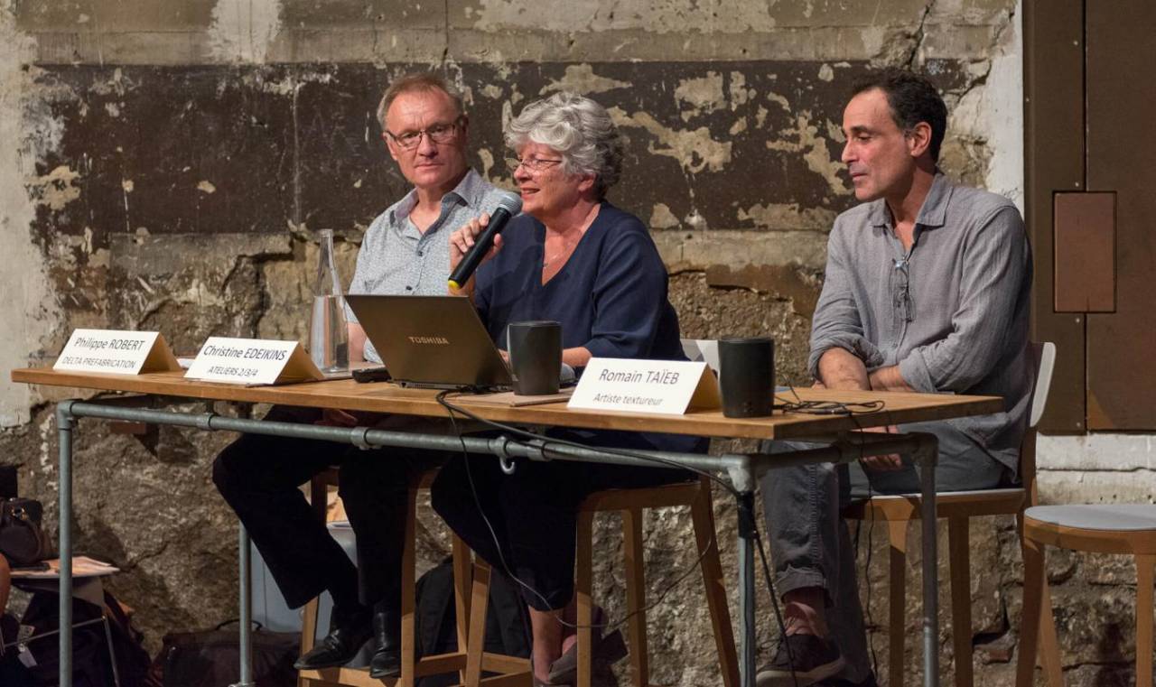 Snøhetta, Scape Architecture - SRA Architectes, et l’entreprise AAB  |  Ateliers 2/3/4/ - Christine Edeikins et Jean Mas - Delta Préfabrication, Romain Taïeb, Vinci Construction le 15 juin 2017, Maison de l’architecture IDF 