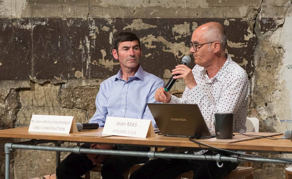 Snøhetta, Scape Architecture - SRA Architectes, et l’entreprise AAB  |  Ateliers 2/3/4/ - Christine Edeikins et Jean Mas - Delta Préfabrication, Romain Taïeb, Vinci Construction le 15 juin 2017, Maison de l’architecture IDF 